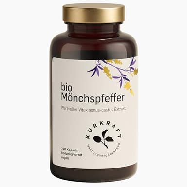 KURKRAFT BIO Mönchspfeffer Kapseln hochdosiert (4:1 Extrakt) - besonders kleine Kapseln - Echter Bio Vitex Agnus Castus - aus ökologischer Landwirtschaft - sorgfältig in Deutschland produziert