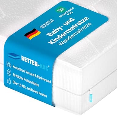 Betten-ABC - Mini-Duo - Wendematratze für Babys & Kleinkinder - 70x140 cm - mit Klimaband & 2 Liegeseiten - Oeko-TEX-Zertifiziert - Abnehmbarer & waschbarer Polyester-Bezug - Lieferung per Paket