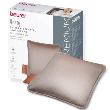 Beurer Heaty Heizkissen, kabelloses Heizkissen mit Akku, Wärmekissen mit Abschaltautomatik und 3 Temperaturstufen, mit Schnellheizung, weicher Samtstoff, smokey-taupe