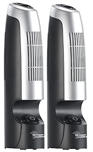 newgen medicals Ionen Luftreiniger: 2er-Set Luftreiniger mit Ionisator und Gebläse, 2 Stufen, 3,2 Watt (Ionisator Ozon, ozonfrei, Ionisation)