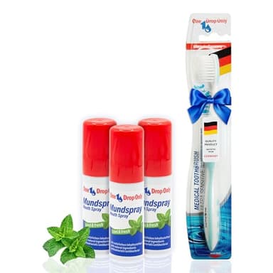 One Drop Only antibakterielles Mundspray gegen Mundgeruch mit natürlichen Inhaltsstoffen für eine effektive Mundhygiene, frischer Atem Spray, mouth spray fresh - 3er Pack plus extra Zahnbürste ON TOP