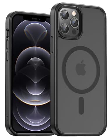 UNBREAKcable für iPhone 12 Pro Hülle für MagSafe, Vollständiger Kameraschutz, Eingebauter Magnetring, Stoßfest Kratzfest Transluzente Matt Handyhülle für iPhone 12 Pro Case 6,1 Zoll, Schwarz