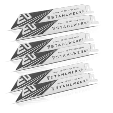 STAHLWERK Metall-Sägeblatt 6er Set 150 x 19 x 0,92 mm Long Life Säbelsägeblätter | Reciprosägeblätter mit 1/2 Zoll Aufnahme und 18 TPI für Säbelsägen | Reciprosägen | Stichsägen