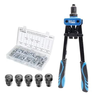 CCLIFE Nietenzange Set Blindnietzange Popnietenzange Nietzange 5tlg Mundstücken inkl. 320tlg Blindnieten 2,4 | 3,2 | 4,0 | 4,8 | 6,4mm