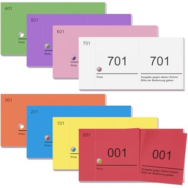 Nezyo Doppelnummern Blöcke 1-800 Lose Nummernblöcke Garderobenmarken Essensmarken Pfandmarken Großpackung Zahlenblöcke für Ausstellung Events Quittungsblöcke Raffle Ticket für Party Verlosungen(Bunt)