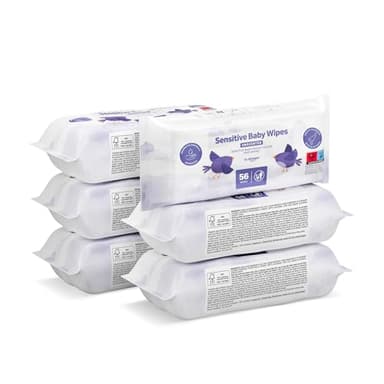 by Amazon Sensitive Babytücher, Unparfümiert, 336 Feuchttücher, 6er-Packung á 56 Stück (Zuvor eine Marke von Mama Bear, gleiches Produkt)