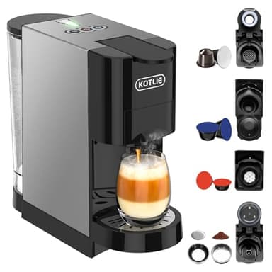 KOTLIE AC-513HF 5 in 1 Kaffeemaschine für NES/DG/a modo mio/Gemahlener Kaffee/ESE(44mm), Höhe für große Tassen (Schwarz)