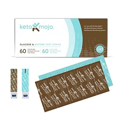 KETO-MOJO Teststreifen-Kombipaket NUR zur Verwendung mit dem GKI-Messgerät | 60 Blutzucker + 60 Blutketon (120ct)