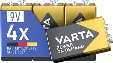 VARTA Batterien 9V Blockbatterien, 4 Stück, Power on Demand, Alkaline, Vorratspack, smart, flexibel, leistungsstark, ideal für Rauchmelder, Brand- & Feuermelder