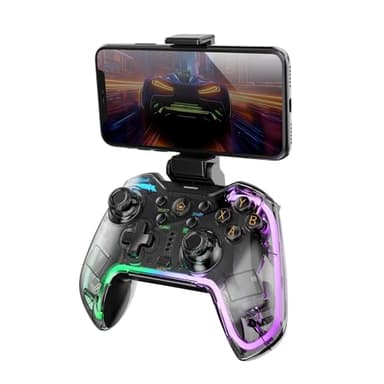 Mars Gaming MGP-BT2, Gamepad Bluetooth 5.0, RGB Neon, Smartphone-Halterung bis 7", Haptisches Feedback, Analoge Trigger, Makros, Switch, Switch 2, PC, Android, iOS, PS3, PS4, Transparent