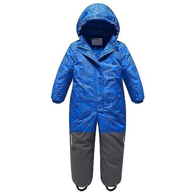 linboo Unisex Kinder Schneeanzug mit Kapuze Gefüttert Skioverall Wasserdicht Winddicht Schneeoverall Warm Skianzug für Jungen Mädchen, Labyrinth Blau, 128-134(Herstellergröße: 120)