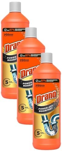 Drano Power Gel Rohrfrei Abflussreiniger, Rohrreiniger, für Küche & Bad, entfernt Verstopfungen, 3er Pack (1 x 1000 ml)