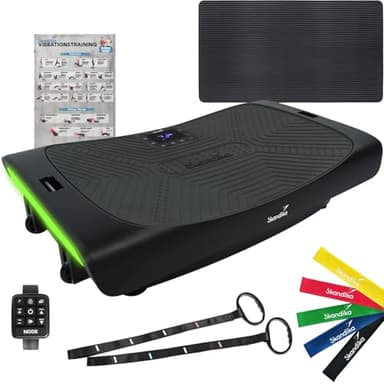 Skandika 4D Vibrationsplatte V3000 Plus | Oszillierende Vibration bis 40 Hz, Curved Technology, Bodenschutzmatte, 60 Stufen, 3 + 1 Programme, bis 150 kg | Vibrationsboard, Fitnessgerät für Zuhause