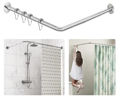 Sikaiqi L-förmige Duschvorhangstange 60-133 cm x 60-133 cm, Verstellbare 304 Edelstahl L-Form Eck Duschstange, 90 Grad Gebogene Bohrfreie Installation, Kein Durchhängen für Badezimmer & Badewanne