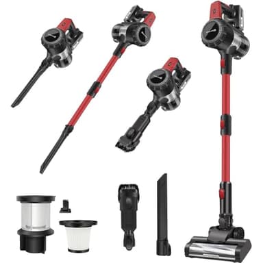 Akku Staubsauger 45000Pa/500W/40 min, Stielstaubsauger Kabellos Selbststehend Tierhaarentferner mit Anti-Tangle-Bürste Leichtgewicht, Wandladestation, Ultraleise für Tierhaare/Teppich/Hartboden/Auto