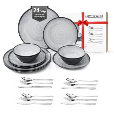 La Joventino 24PCS Melamin Geschirrset für 4 Personen, Campinggeschirr Teller Set - Tafelservice für Outdoor & Indoor