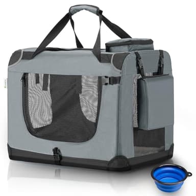 Juskys Hundetransportbox Lassie L faltbar & tragbar 50x70x52 cm mit Decke, Tasche & Griffen - Faltbare Transportbox für Hunde, Katzen & Haustiere - Oxford Stoff Hundebox Auto Hundetasche - Grau