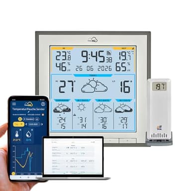 TFA Dostmann TFA.me WLAN Wetterstation ID-08, 35.8105.10, Profi-Wettervorhersage durch wetter.com 5 Tage, Online-Portal, inkl Außensensor Funk, Max-Min-Werte, Sonnenstunden, weltweit, anthrazit