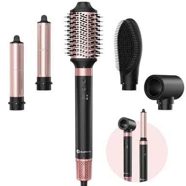 Slopehill Airstyler 5 IN 1, Ionen Föhn 110000 U/Min, Multifunktionaler Hairstyler, Lockenstab Automatisch, Warmluftbürste,Glätteisen, für Styling, Volumisieren, Locken und Glätte(Schwarz)