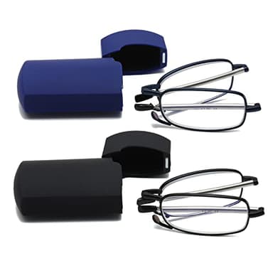 Hubeye 2 Paar Faltbare Lesebrille Mini Tragbare Lesehilfe aus Edelstahl mit Hartschalen-Etui Anti-Blau Sehhilfe für Herren und Damen 2.00