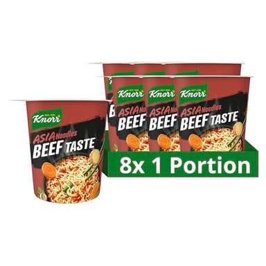 Knorr Asia Noodles Instant Nudeln Beef Taste leckere Asia Nudeln fertig in nur 3 Minuten 8x 63 g