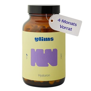 glims Hyaluron Hochdosiert – 120 Kapseln mit 250 mg Hyaluronsäure pro Tagesdosis – Für Haut & Gelenke – Vegan, Ohne Zuckerzusatz, Glutenfrei – Laborgeprüft