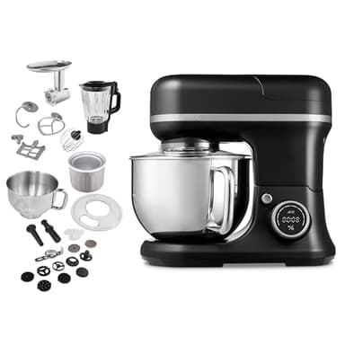 MEDION Küchenmaschine (Mixer, Fleischwolf, Eisschüssel für Zubereitung von Eis, 4 in 1, 1.200 Watt, Reiben Raspeln Schneiden, Digitales Touch Display, Knetmaschine, Teigmaschine, MD18440) Schwarz