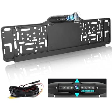Ohradio Kennzeichenrahmen EU Rückfahrkamera 7LED, Wasserdicht, Nachtsicht, Weitwinkel Full HD 1080P, Einstellbarer Winkel, 720P/1080P/CVBS Rückfahrkamera