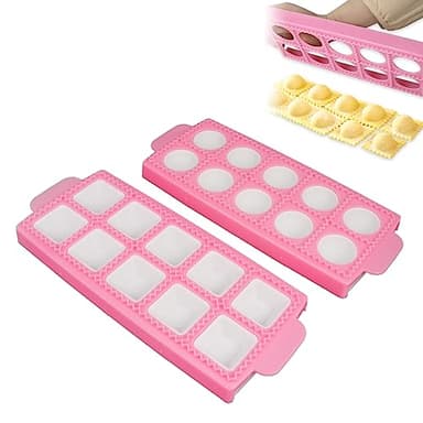 2 Stück Ravioliformen mit 10 Gitter, Form für Runde Eckige Ravioli, Hochwertigen Ravioli Ausstechformen, Knödelform, Ravioliformer Set für Die Herstellung Von Ravioli, Kuchen, Knödel (Rosa)
