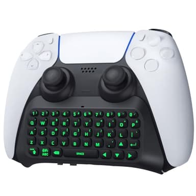 TiMOVO Grün Hinterlicht Tastatur für PS5 Controller, Kabellos Bluetooth Chatpad für PlayStation 5 Controller, Mini Game Keyboard mit Lautsprecher & 3,5 mm Audiobuchse für Messaging Livechat, Schwarz