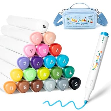 Ohuhu 24 Auswaschbare Acrylstifte für Kinder, Bullet Tip Malstifte für Stein, Glas, Holz & Leinwand, Wasserlöslich, Ultra Auswaschbare, Ungiftig & Hautverträglic