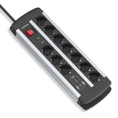 UCOMEN Steckdosenleiste mit Überspannungsschutz, 20W USB A und C Anschlüsse für Computertisch, Besprechungsraum und Büroarbeitsplätze, 10-Fach Mehrfachsteckdose mit 1.5m Kabel, 16A