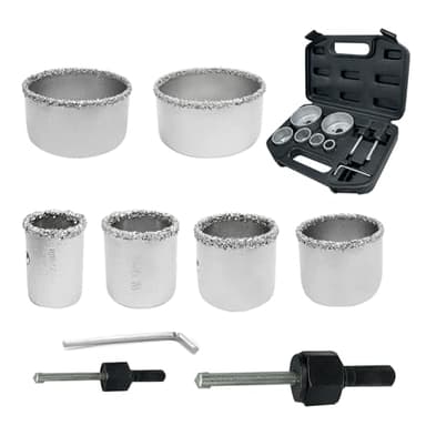 Greywolf Diamant-Fliesenbohrer-Set, 9-teiliges Diamant-Lochsägen-Set zum Bohren von Fliesen, Keramik, Stein, Granit und Granitstein (22–73 mm) mit Öffnungsbohrern