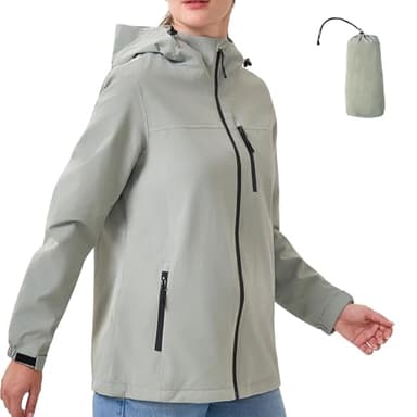 PYALT Regenjacke Damen 10000MM Wasserdicht Outdoorjacke Atmungsaktiv Übergangsjacke Leichte Jacke mit Kapuze Windbreaker zum Wandern Reisen Treking Fahrrad Light Green S