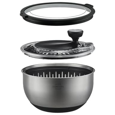 SILBERTHAL Salatschleuder Edelstahl mit Deckel 4,5l groß & rutschfestem Boden - Salad Spinner mit Kurbelantrieb & Stopptaste - BPA-frei & Spülmaschinenfest