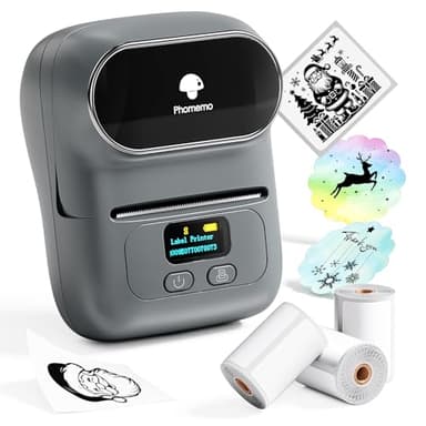 Phomemo M110 Etikettendrucker Selbstklebend mit 3 Etikettenrollen, Thermo Beschriftungsgerät Bluetooth Etikettendrucker für Barcode,Einzelhandel,kleine Unternehmen,mit Telefonen & PC-System (Grau)