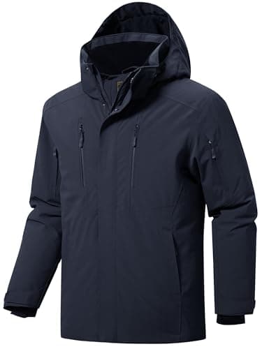 FREE SOLDIER Wasserdichte Skijacke für Herren, warm, mit Fleece gefüttert, Snowboard-Regenmantel, Kapuze, vollständig versiegelte Nähte (Midnight Navy, L)