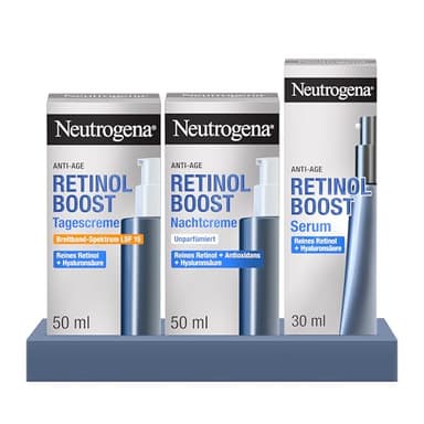 Neutrogena Retinol Boost Anti-Ageing Set - Tagescreme SPF 15, Nacht Creme & Serum mit Retinol & Hyaluronsäure gegen Falten, Pigmentflecken & für straffere Haut