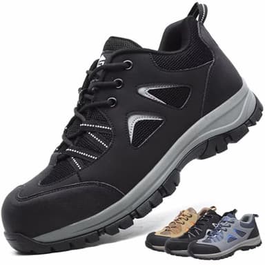 CYKYGGO Arbeitsschuhe Herren Sicherheitsschuhe Damen Leicht Atmungsaktiv rutschfeste Anti Smashing Stahlkappenschuhe Schwarz 43