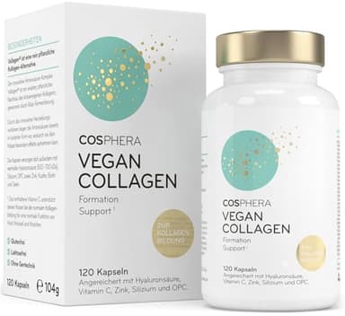 COSPHERA® Kollagen-Bildung Hyaluron 120 Kapseln vegan mit Vitamin C, Biotin, OPC, Zink & Kupfer hochdosiert - Vollagen® zur Bildung von Kollagen Kapseln 100% pflanzlich