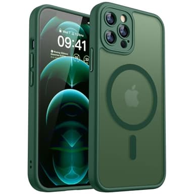 CANSHN für iPhone 12 Pro Hülle mit Kameraschutz für Magsafe (TOP Militärschutz & Magnetkraft) Extrem Haltbarkeit Hülle iPhone 12 Pro Case Stoßfest, Dunkelgrün
