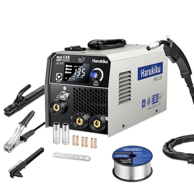Harukiku135A Fülldraht Schweißgerät Ohne Gas,3-in-1 Elektroden Schweißgerät (Flux MIG/ARC,MMA/Lift WIG),mit Synergischem Drahtvorschub kompakter IGBT Inverter Schweissgerät, für Profis & Home DIY