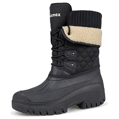 Knixmax Outdoor Winterstiefel Damen Warm Gefütterte Schneestiefel Winterschuhe mit wasserdichtem Obermaterial und rutschfesten Sohlen Geeignet für die Schneesaison im Winter Schwarz EU37
