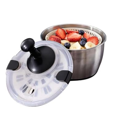 Edelstahl Salatschleuder 5L - Mit Stopp-Taste & Spülmaschinenfest - BPA-frei mit transparentem Deckel, Ablaufloch & rutschfestem Boden