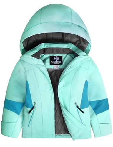 GEMYSE Mädchen Skijacke Wasserdicht Winddicht Winterjacke mit Kapuze warmer Schneeanzug für Kinder(Hellblau,152-158)