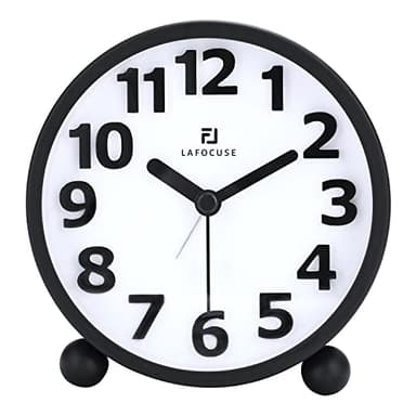 Lafocuse Wecker Analog Ohne Ticken, 3D Zahlen Groß Metall Schwarz, Nachtlicht und Schlummerfunktion Nachttisch Tischuhr, Batteriebetrieben Wecker Schlafzimmer Büro Reisen 10.5cm