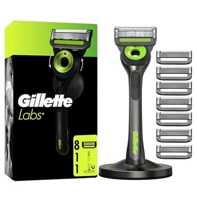 Gillette Labs Rasierer für Männer mit Reinigungs-Element, Herren Nassrasierer — Inkl. 1 Handstück, 8 Ersatzklingen und Magnetischer Dock