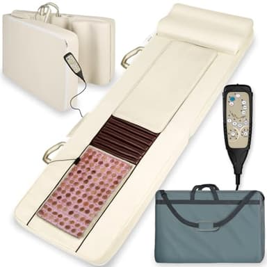 tectake® Shiatsu Massagematte mit 4 Stärken und 4 Zonen, Wellness Shiatsu Massagegerät Matratze mit Jadestein Wärmematte, mit Fernbedienung, Nackenschmerzen, als Rückenmassagegerät, Nackenwärmer