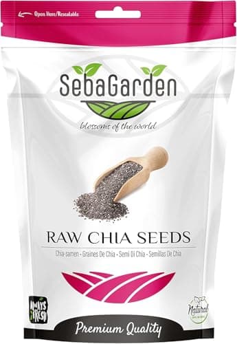 Seba Garden Premium Nährstoffreich – Rohe schwarze Chiasamen 1 kg (2,2 lb) mit 5 g Protein und 10 g Ballaststoffen für Salate, Joghurt und Smoothies, gentechnikfrei, vegan, glutenfrei, Keto und Paleo