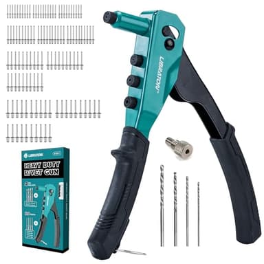 LIBRATON Nietenzange Set, Nietzangen, Nietzange zum Nieten, Blindnietzange, Profi Nietpistole, Popnietenzange inkl 120 Aluminium Blindnieten, 4 werkzeuglose auswechselbaren Mundstücken, 4 Bohrer